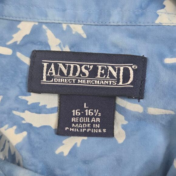 Lands End Mens Tropical Print Shirt Large 16/16.5 Palm Trees 100% Cotton Resort - Picture 8 of 8